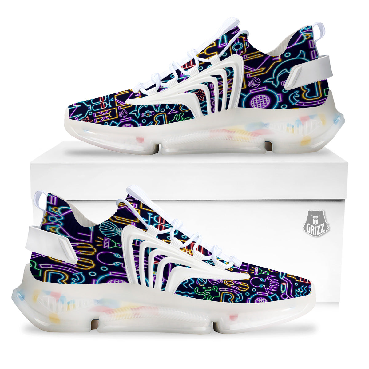 Scuba Diver Neon Print Pattern White Gym Shoes-grizzshop