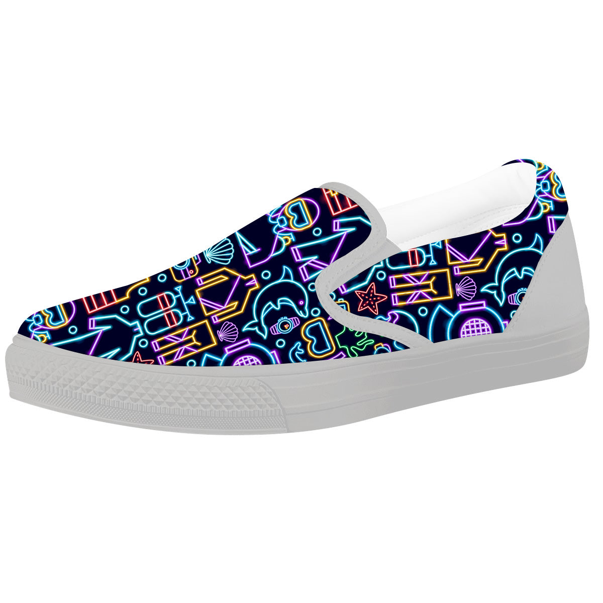 Scuba Diver Neon Print Pattern White Slip On Shoes-grizzshop