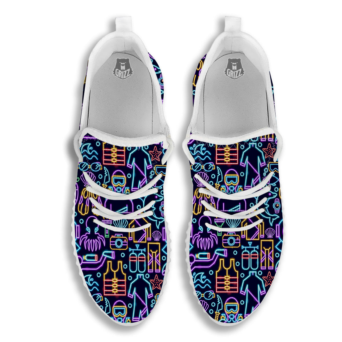 Scuba Diver Neon Print Pattern White Walking Shoes-grizzshop
