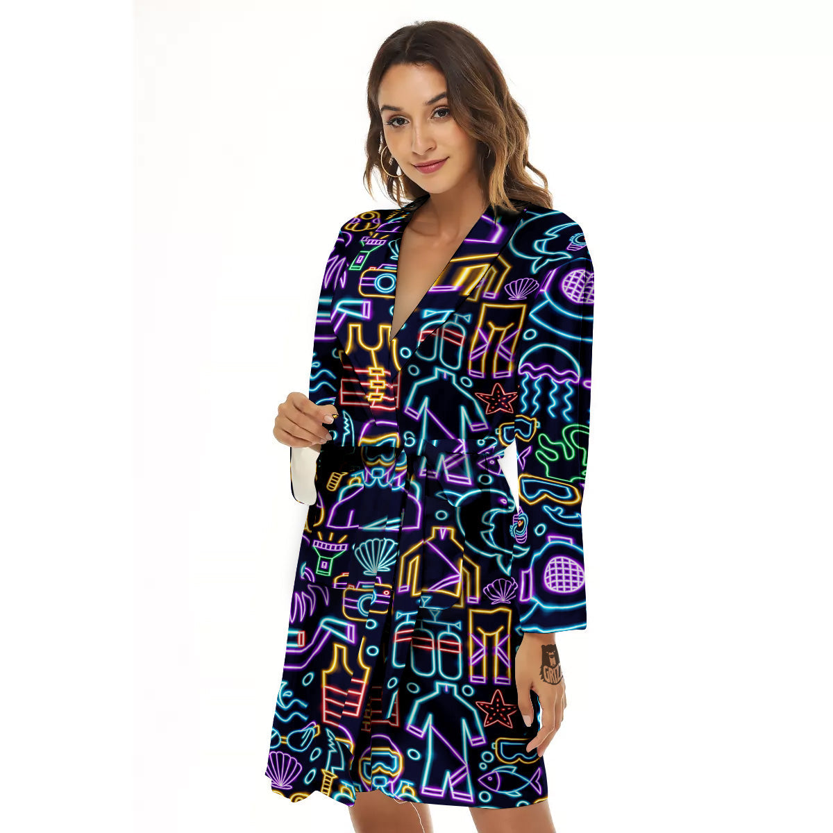 Scuba Diver Neon Print Pattern Women's Robe-grizzshop