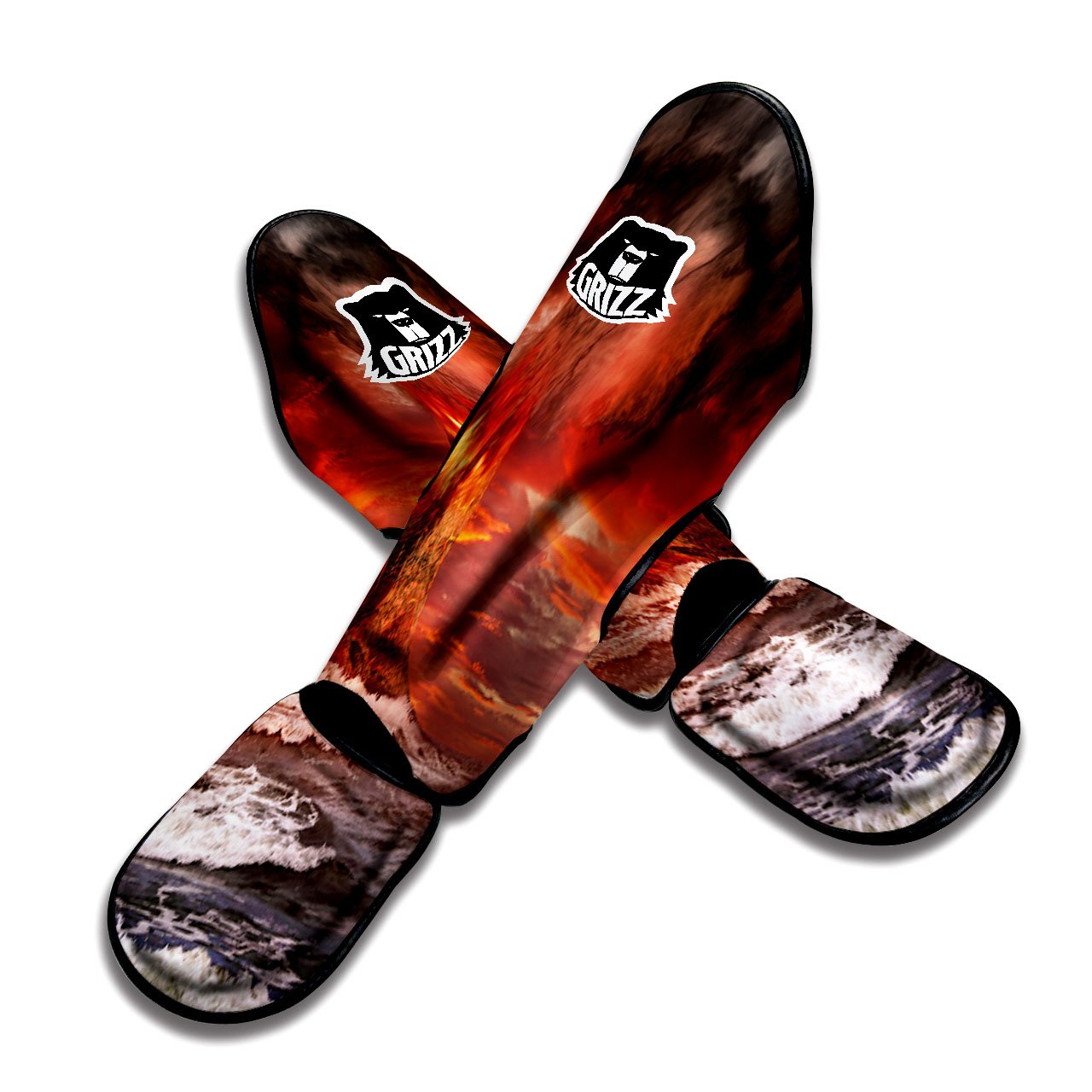 Sea And Volcano Print Muay Thai Shin Guards-grizzshop