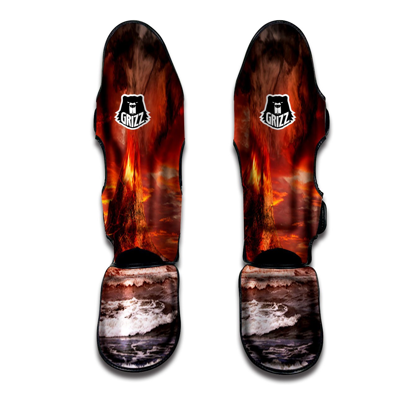 Sea And Volcano Print Muay Thai Shin Guards-grizzshop