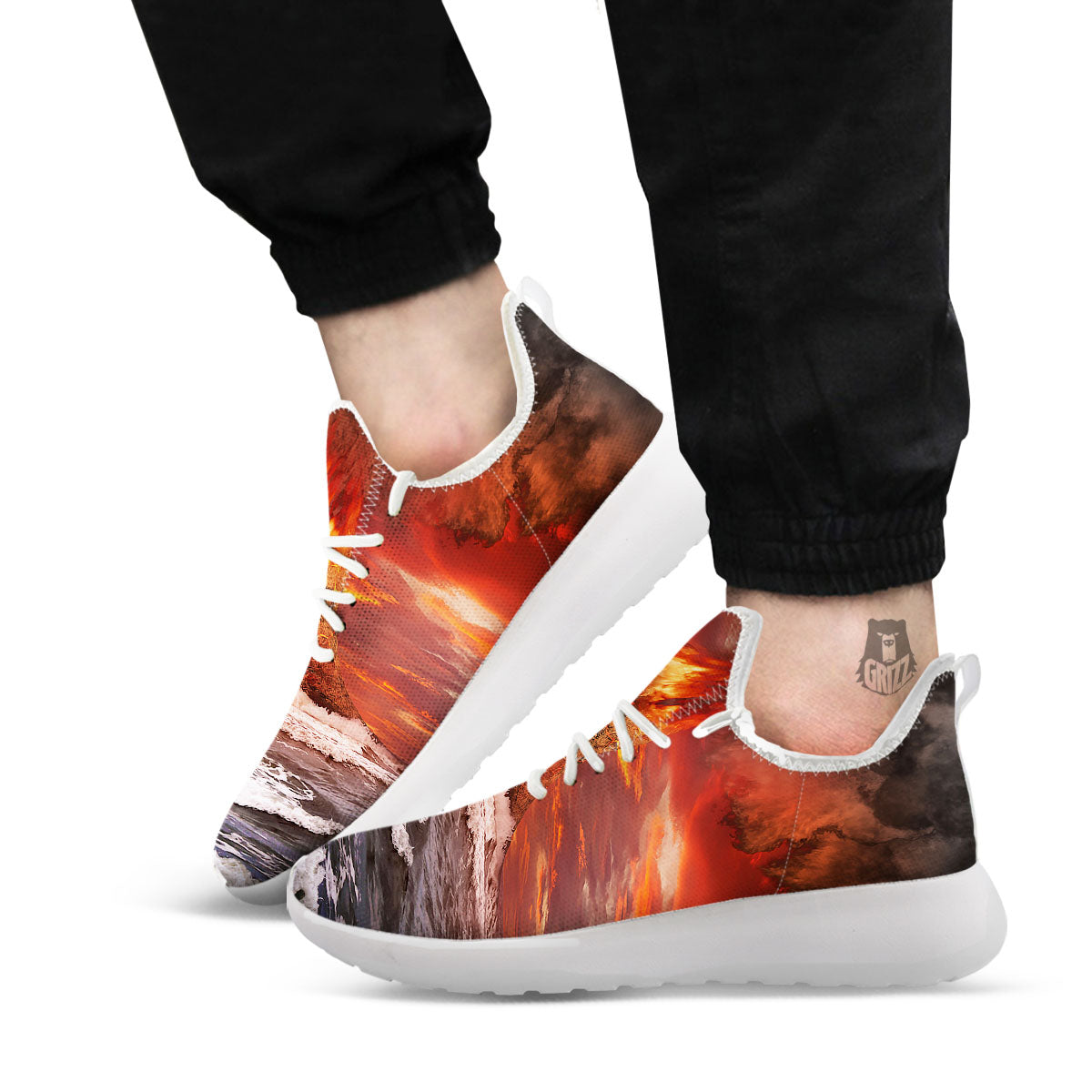 Sea And Volcano Print White Athletic Shoes-grizzshop