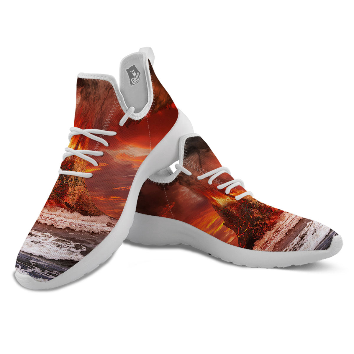 Sea And Volcano Print White Athletic Shoes-grizzshop