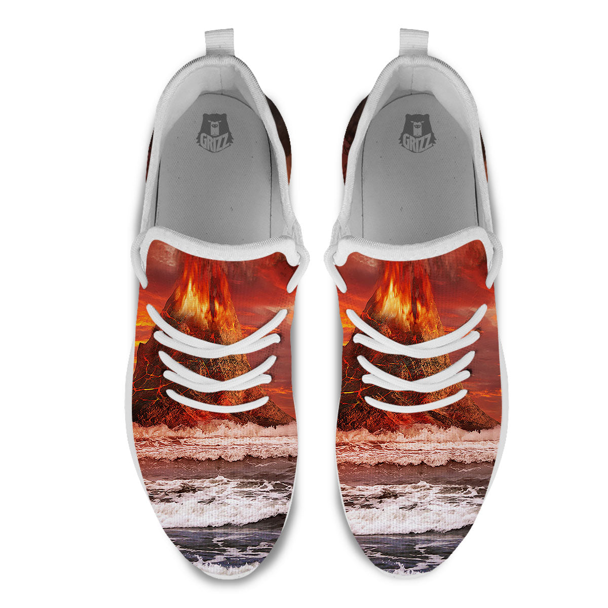 Sea And Volcano Print White Athletic Shoes-grizzshop