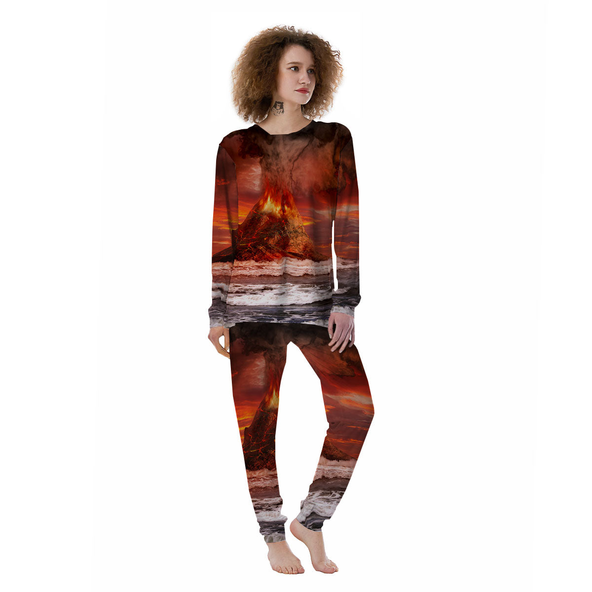 Sea And Volcano Print Women's Pajamas-grizzshop