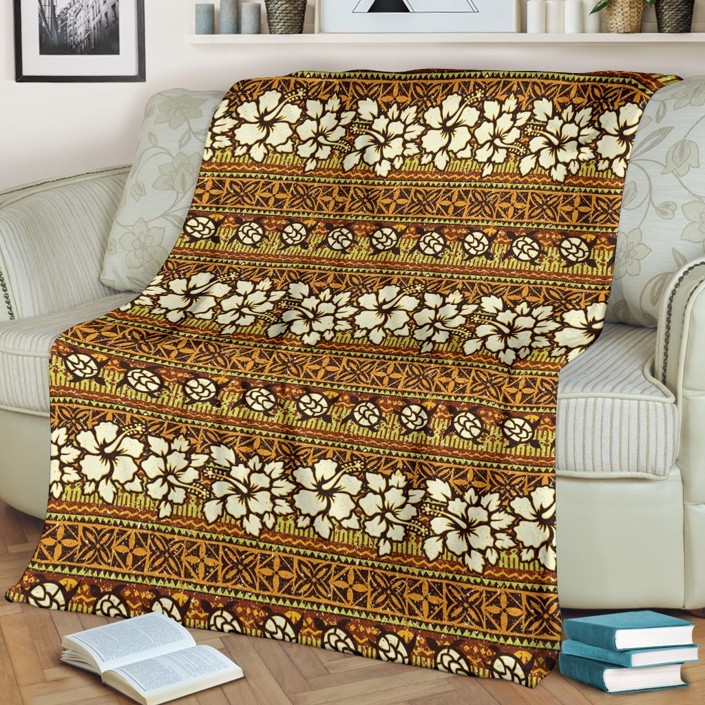 Sea Turtle Aztec Hibiscus Hawaiian Pattern Print Blanket-grizzshop