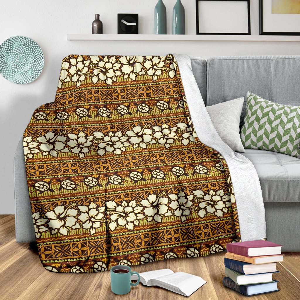 Sea Turtle Aztec Hibiscus Hawaiian Pattern Print Blanket-grizzshop