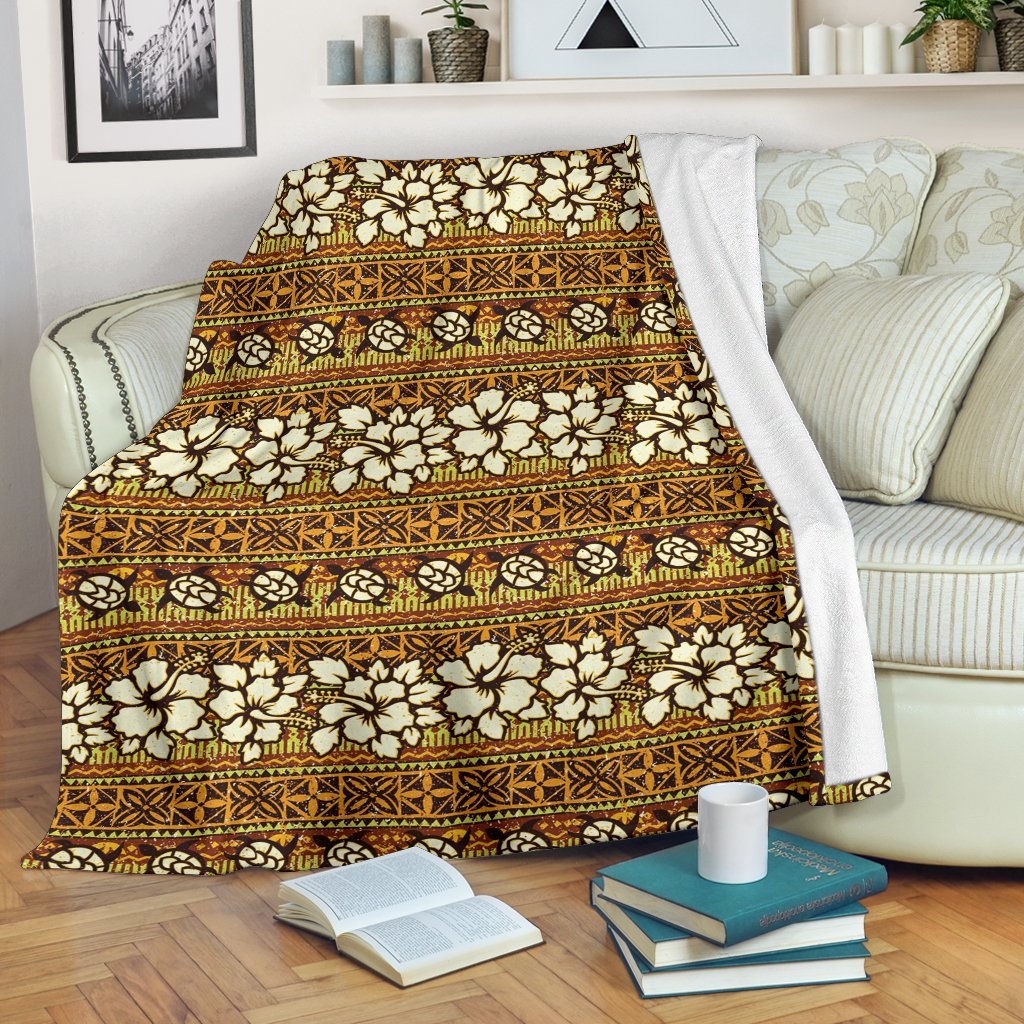 Sea Turtle Aztec Hibiscus Hawaiian Pattern Print Blanket-grizzshop