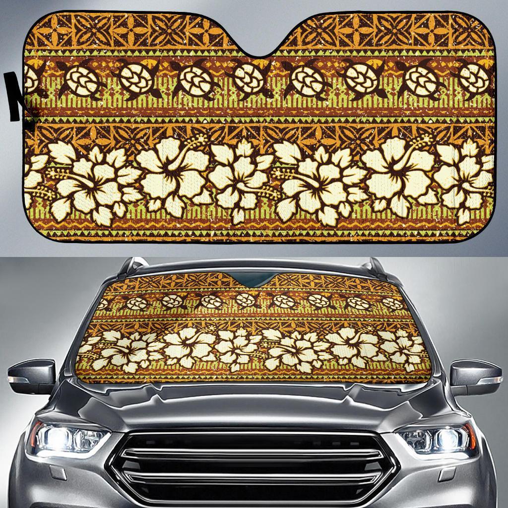 Sea Turtle Aztec Hibiscus Hawaiian Pattern Print Car Sun Shade-grizzshop