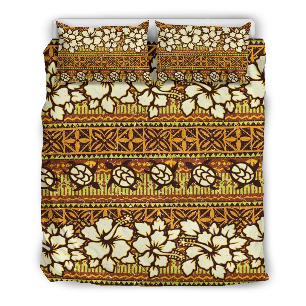 Sea Turtle Aztec Hibiscus Hawaiian Pattern Print Duvet Cover Bedding Set-grizzshop