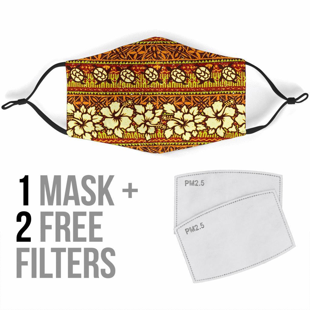 Sea Turtle Aztec Hibiscus Hawaiian Pattern Print Face Mask-grizzshop