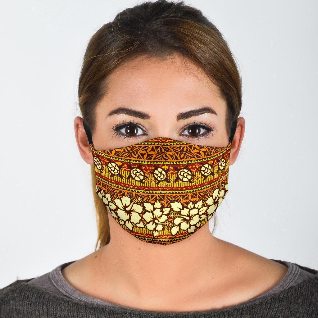 Sea Turtle Aztec Hibiscus Hawaiian Pattern Print Face Mask-grizzshop