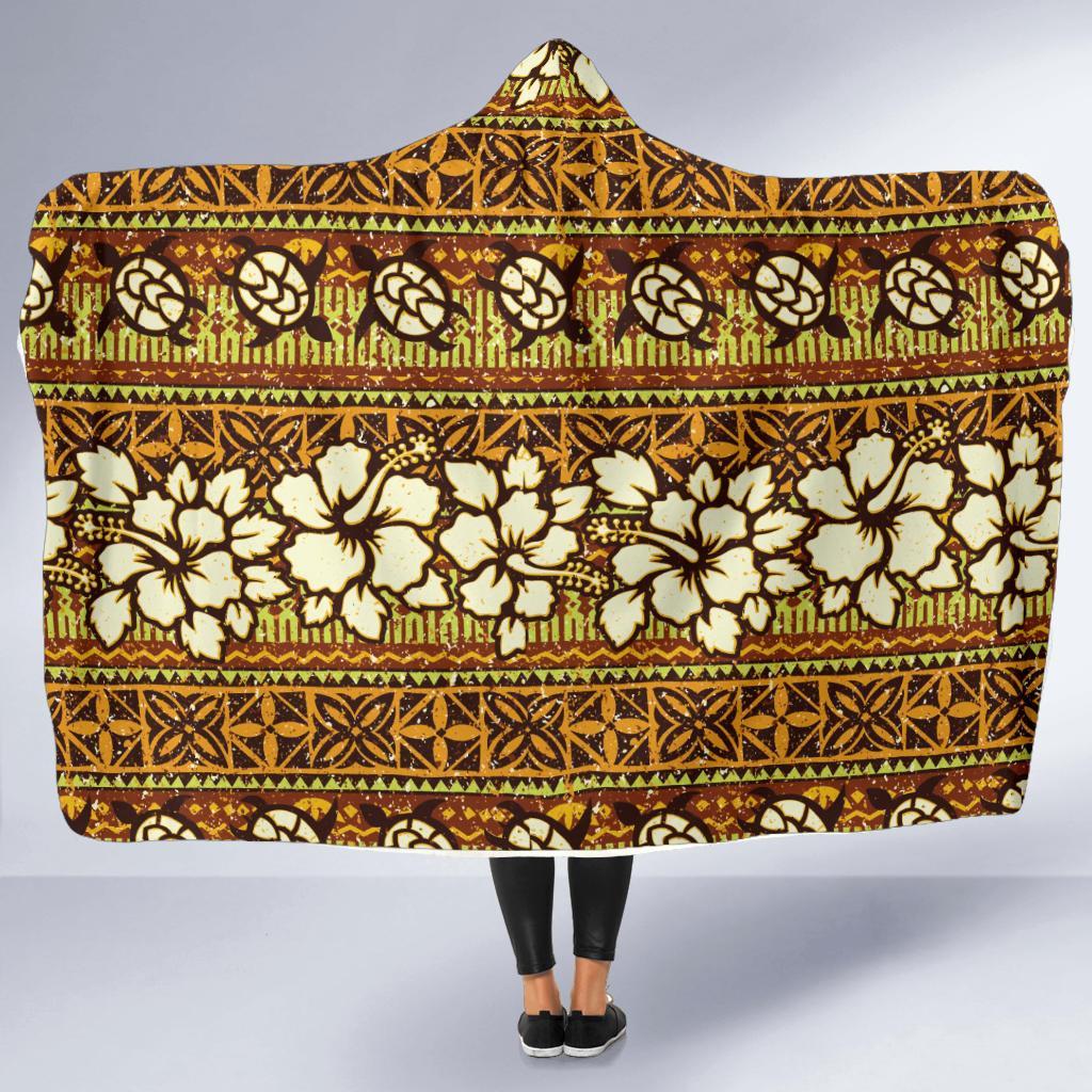 Sea Turtle Aztec Hibiscus Hawaiian Pattern Print Hooded Blanket-grizzshop