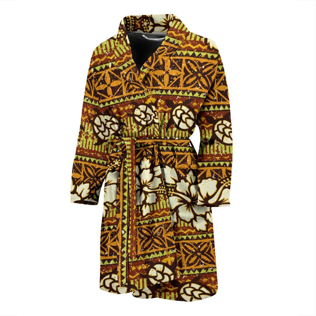 Sea Turtle Aztec Hibiscus Hawaiian Pattern Print Men Long Robe-grizzshop