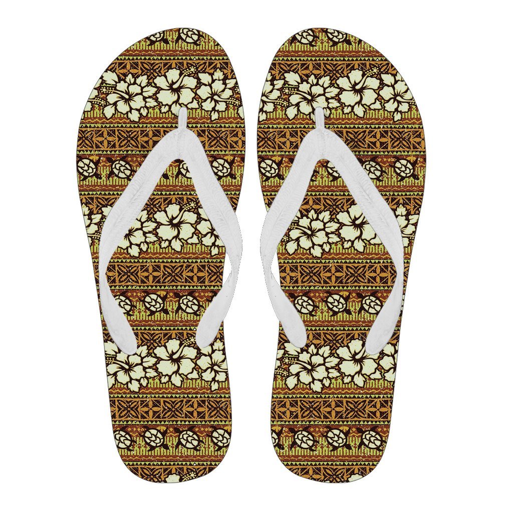 Sea Turtle Aztec Hibiscus Hawaiian Pattern Print Men & Women Flip Flops-grizzshop