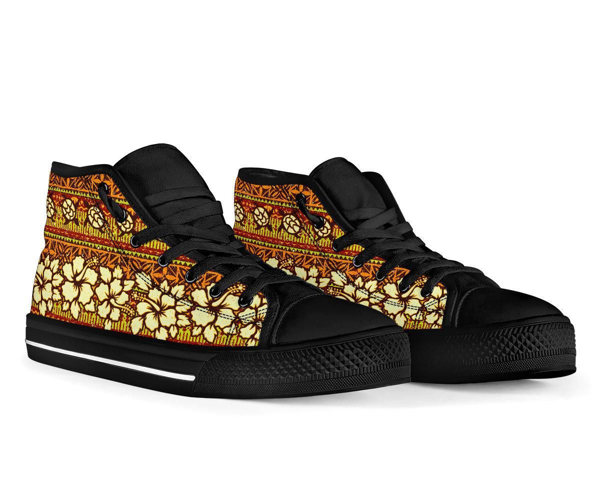 Sea Turtle Aztec Hibiscus Hawaiian Pattern Print Men Women's High Top Shoes-grizzshop