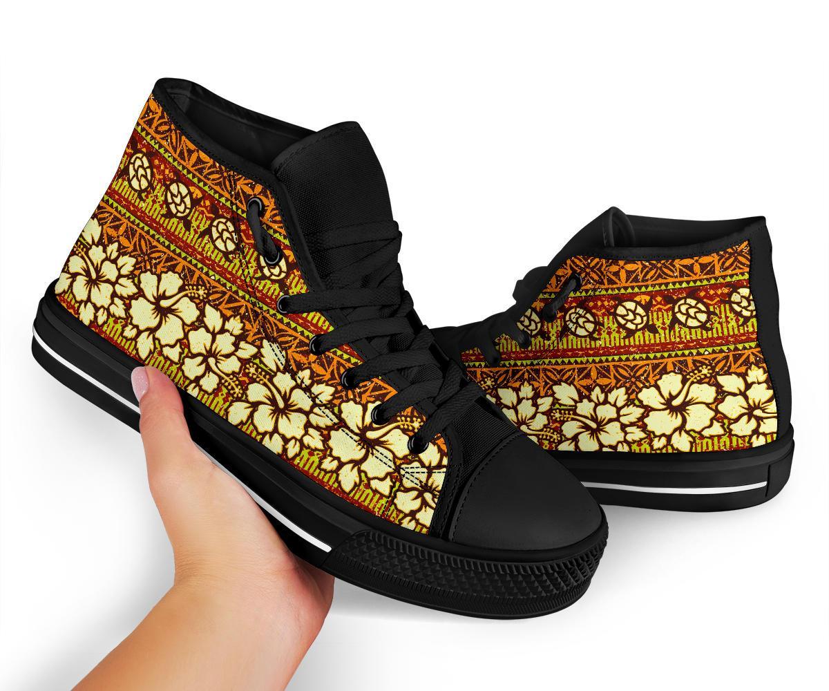 Sea Turtle Aztec Hibiscus Hawaiian Pattern Print Men Women's High Top Shoes-grizzshop