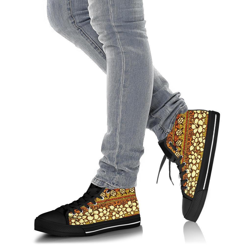Sea Turtle Aztec Hibiscus Hawaiian Pattern Print Men Women's High Top Shoes-grizzshop