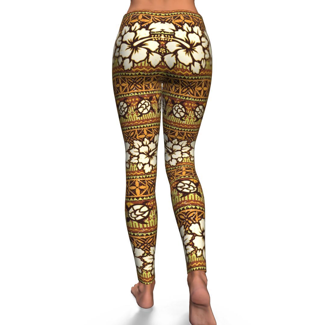 Sea Turtle Aztec Hibiscus Hawaiian Pattern Print Pattern Women Leggings-grizzshop