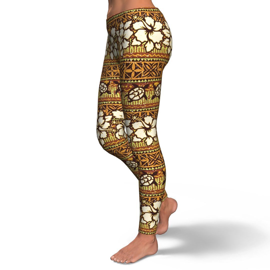 Sea Turtle Aztec Hibiscus Hawaiian Pattern Print Pattern Women Leggings-grizzshop