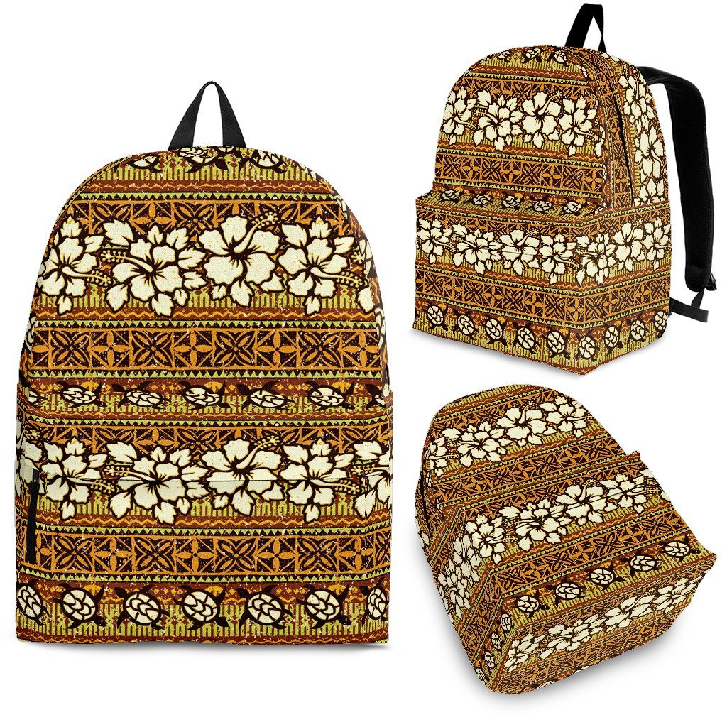 Sea Turtle Aztec Hibiscus Hawaiian Pattern Print Premium Backpack-grizzshop