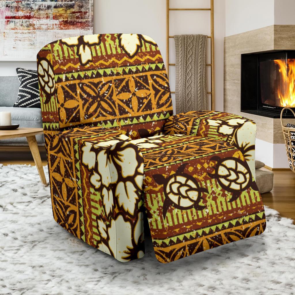 Sea Turtle Aztec Hibiscus Hawaiian Pattern Print Recliner Cover-grizzshop