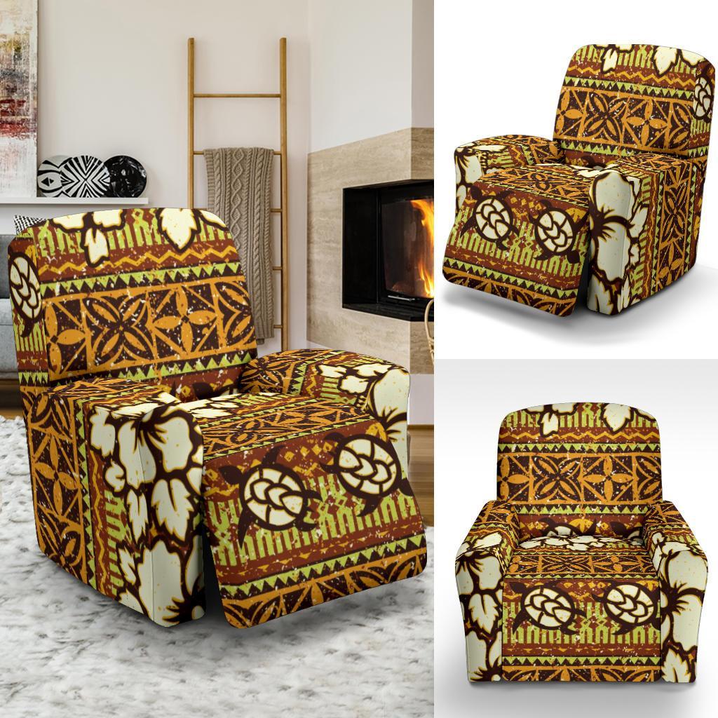 Sea Turtle Aztec Hibiscus Hawaiian Pattern Print Recliner Cover-grizzshop