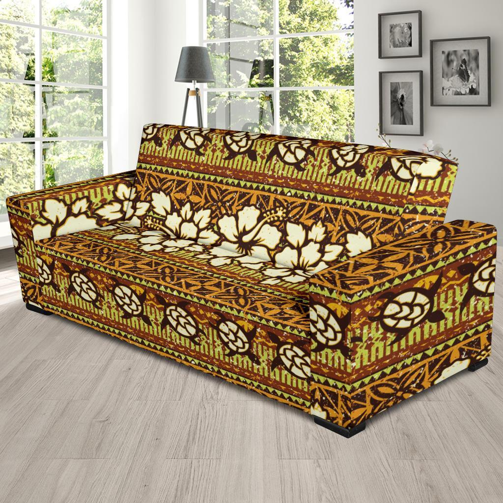 Sea Turtle Aztec Hibiscus Hawaiian Pattern Print Sofa Covers-grizzshop