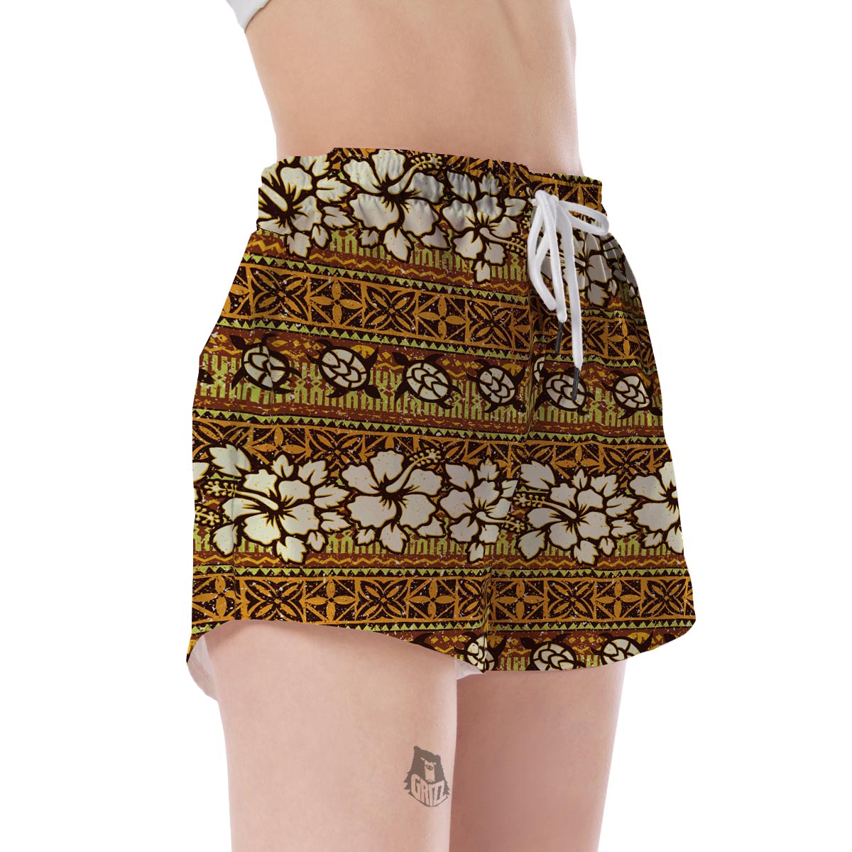 Sea Turtle Aztec Hibiscus Hawaiian Pattern Print Women's Shorts-grizzshop
