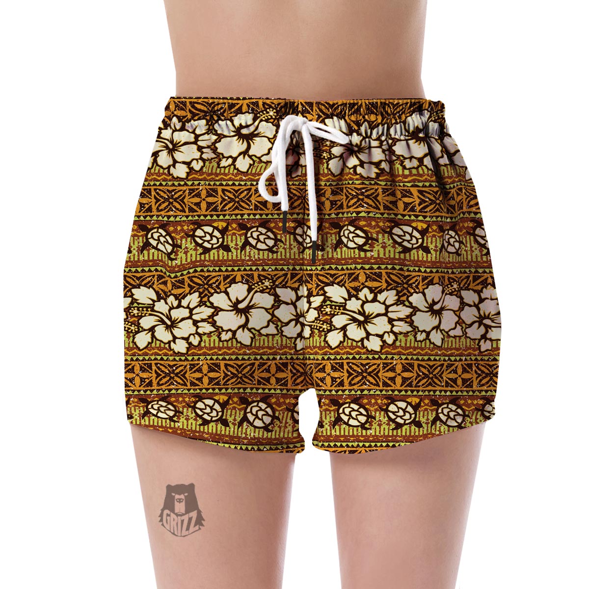 Sea Turtle Aztec Hibiscus Hawaiian Pattern Print Women's Shorts-grizzshop