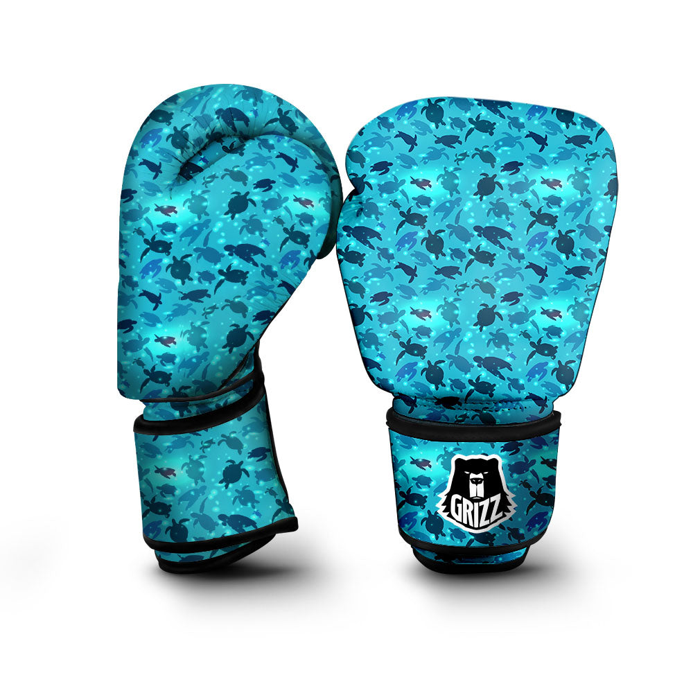 Sea Turtle Black And Blue Print Pattern Boxing Gloves-grizzshop