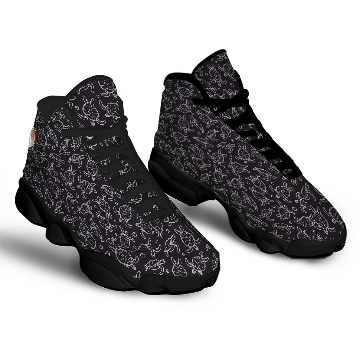 Sea Turtle Black And White Print Pattern Black Basketball Shoes-grizzshop