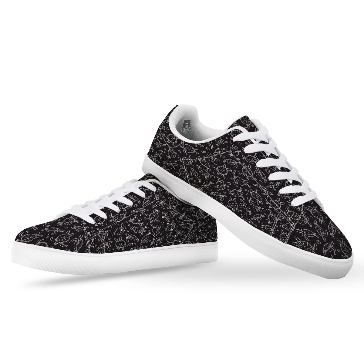 Sea Turtle Black And White Print Pattern White Low Top Sneakers-grizzshop