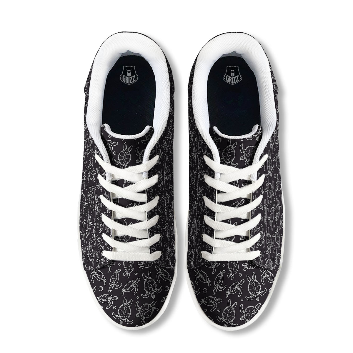 Sea Turtle Black And White Print Pattern White Low Top Sneakers-grizzshop