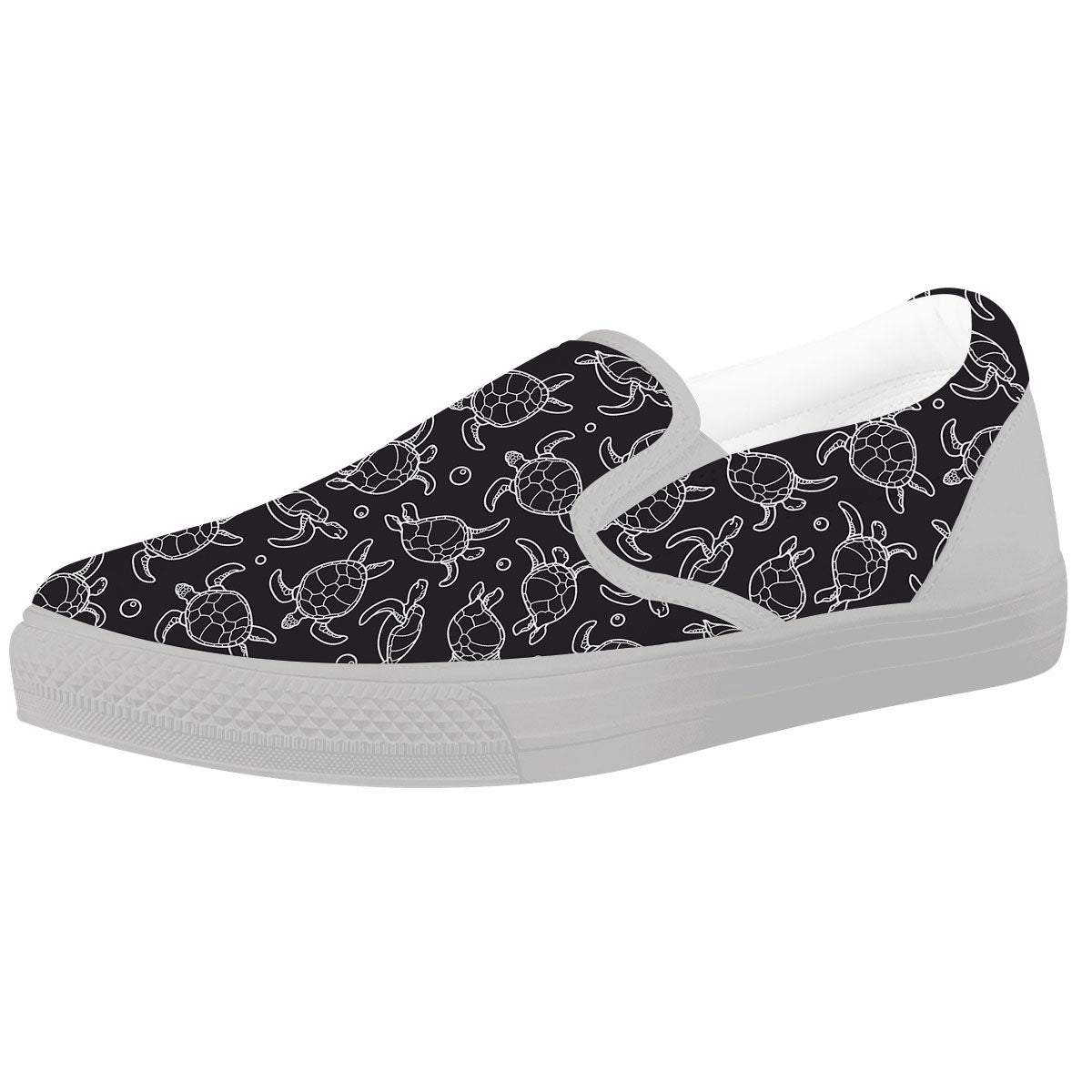 Sea Turtle Black And White Print Pattern White Slip On Shoes-grizzshop