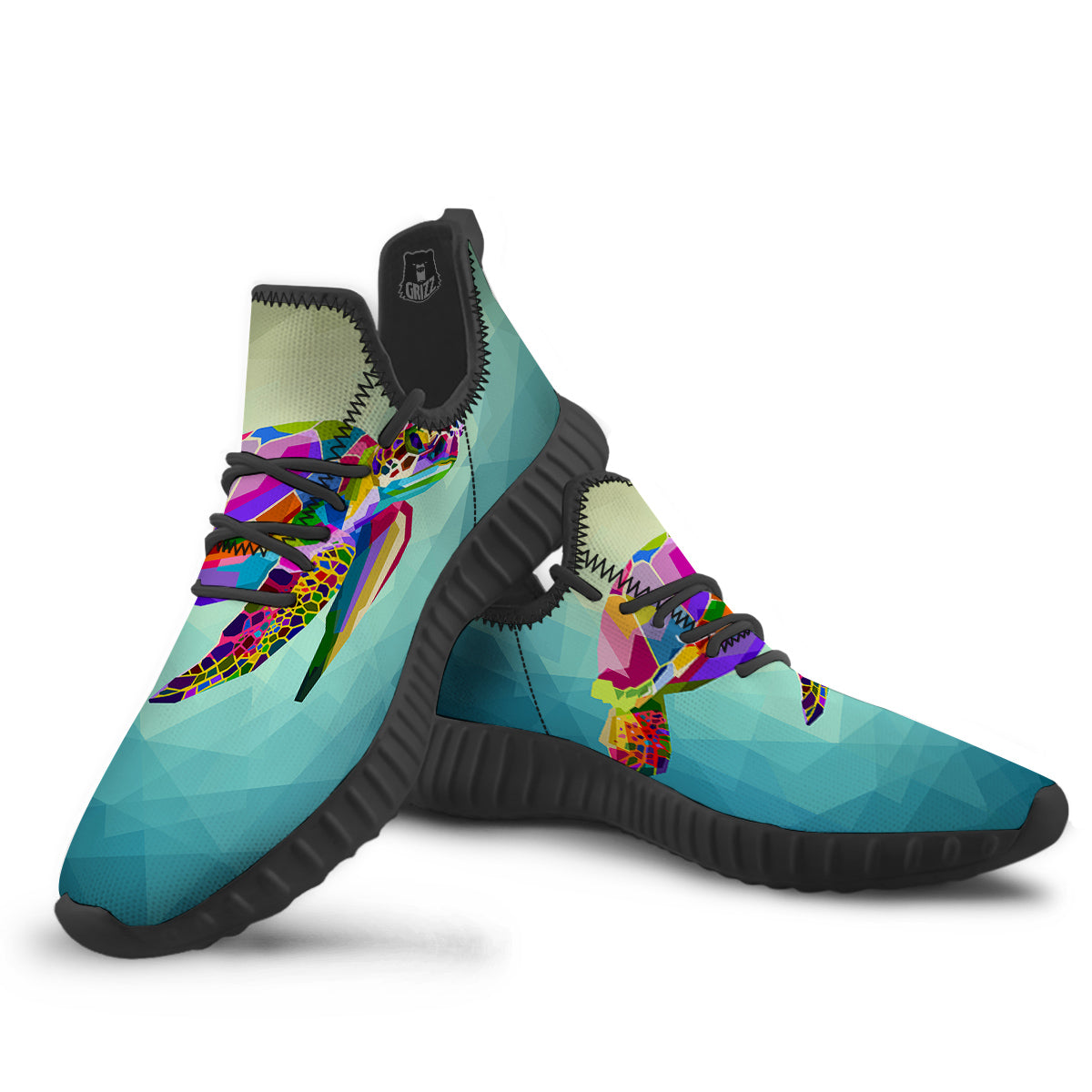 Sea Turtle Colorful Print Black Walking Shoes-grizzshop