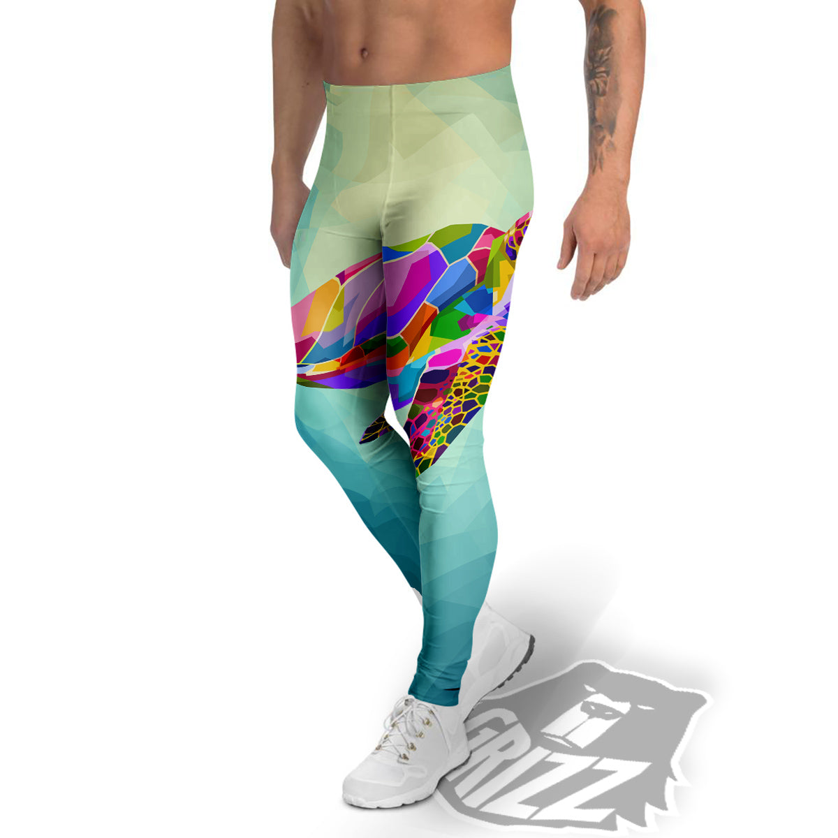 Sea Turtle Colorful Print Men's Leggings-grizzshop