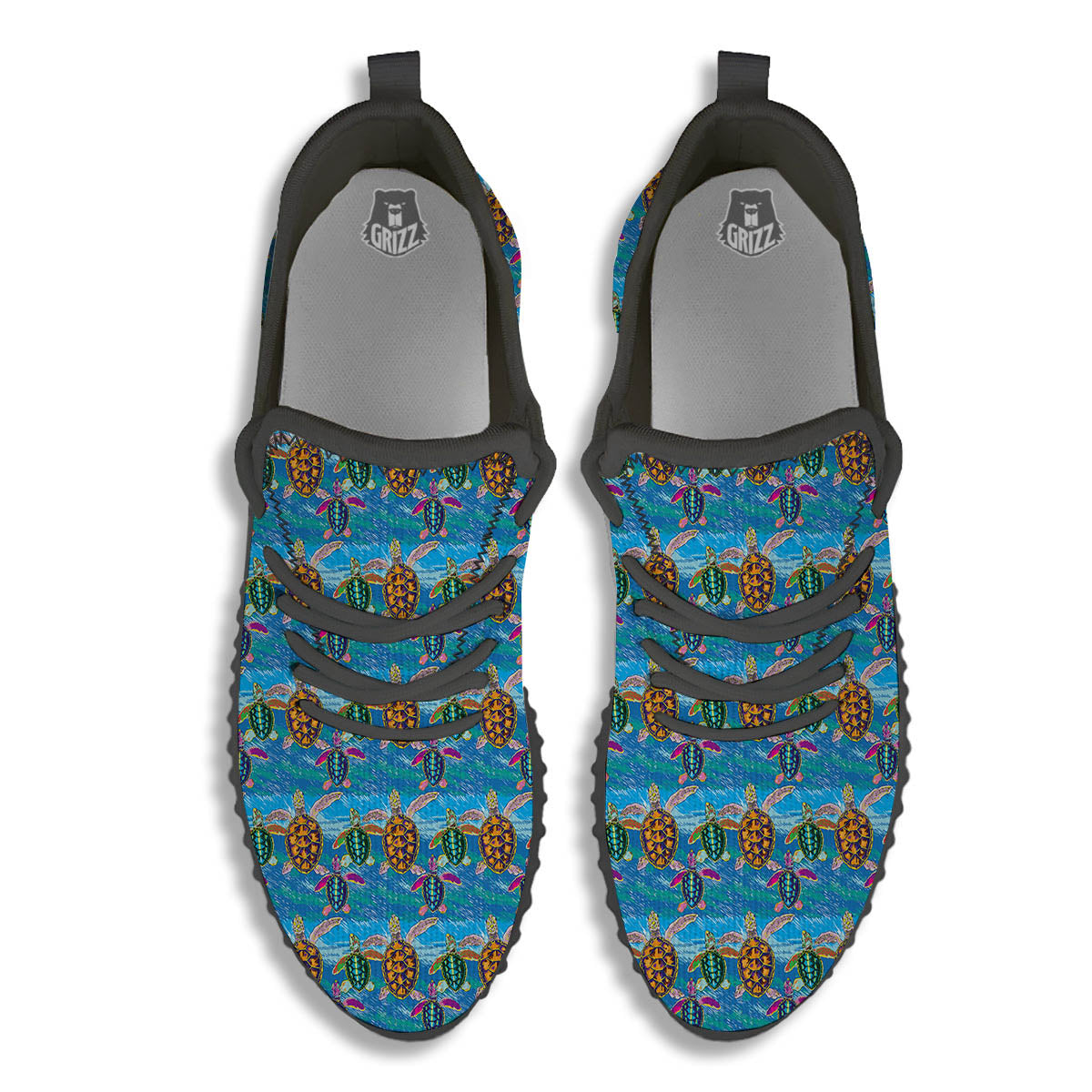 Sea Turtle Colorful Print Pattern Black Walking Shoes-grizzshop