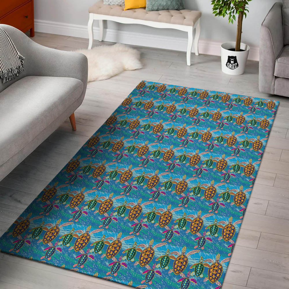 Sea Turtle Colorful Print Pattern Floor Mat-grizzshop