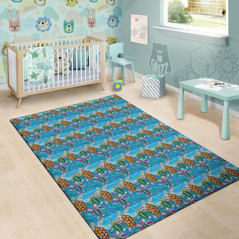 Sea Turtle Colorful Print Pattern Floor Mat-grizzshop