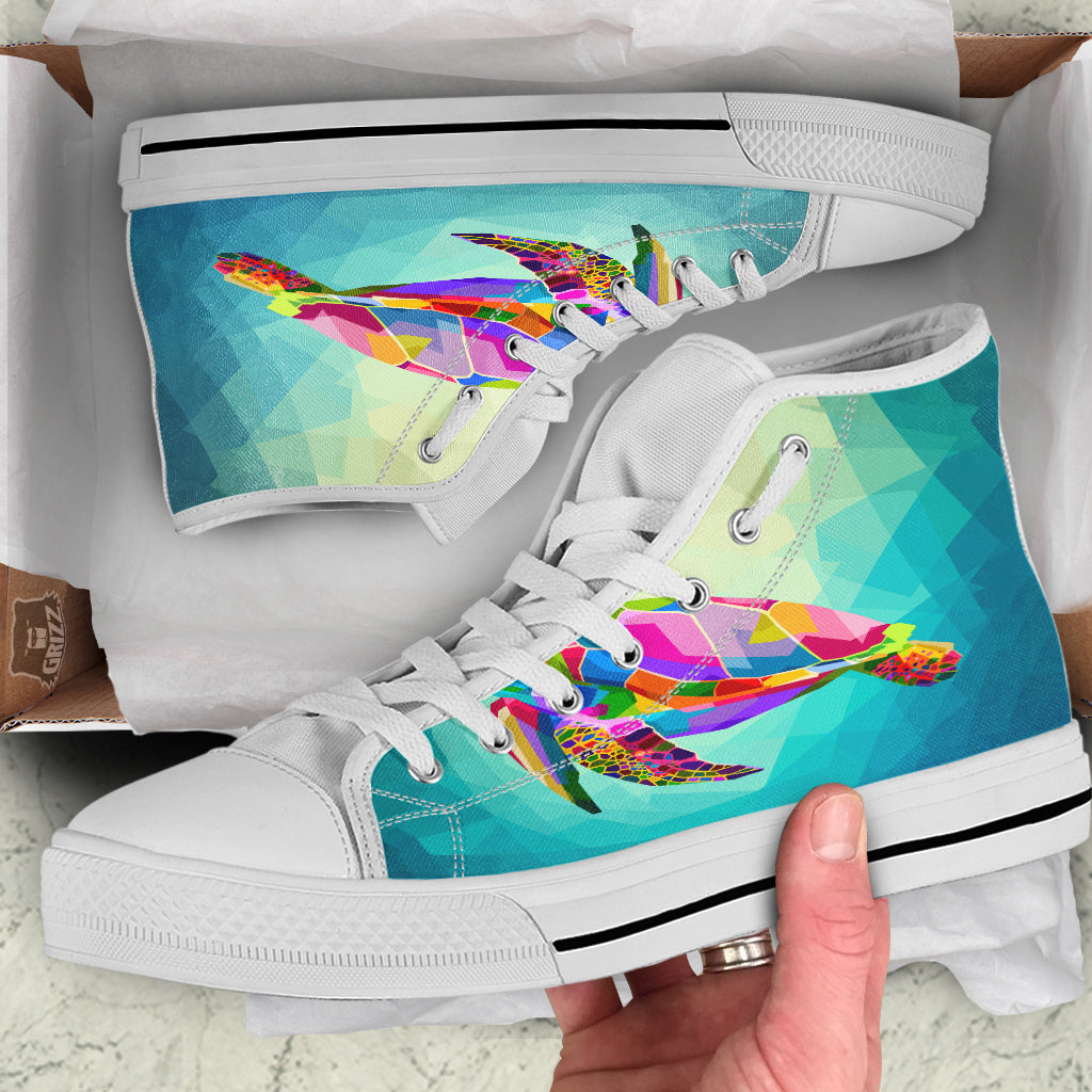 Sea Turtle Colorful Print White High Top Shoes-grizzshop