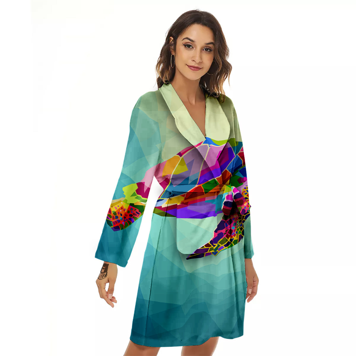 Sea Turtle Colorful Print Women's Robe-grizzshop