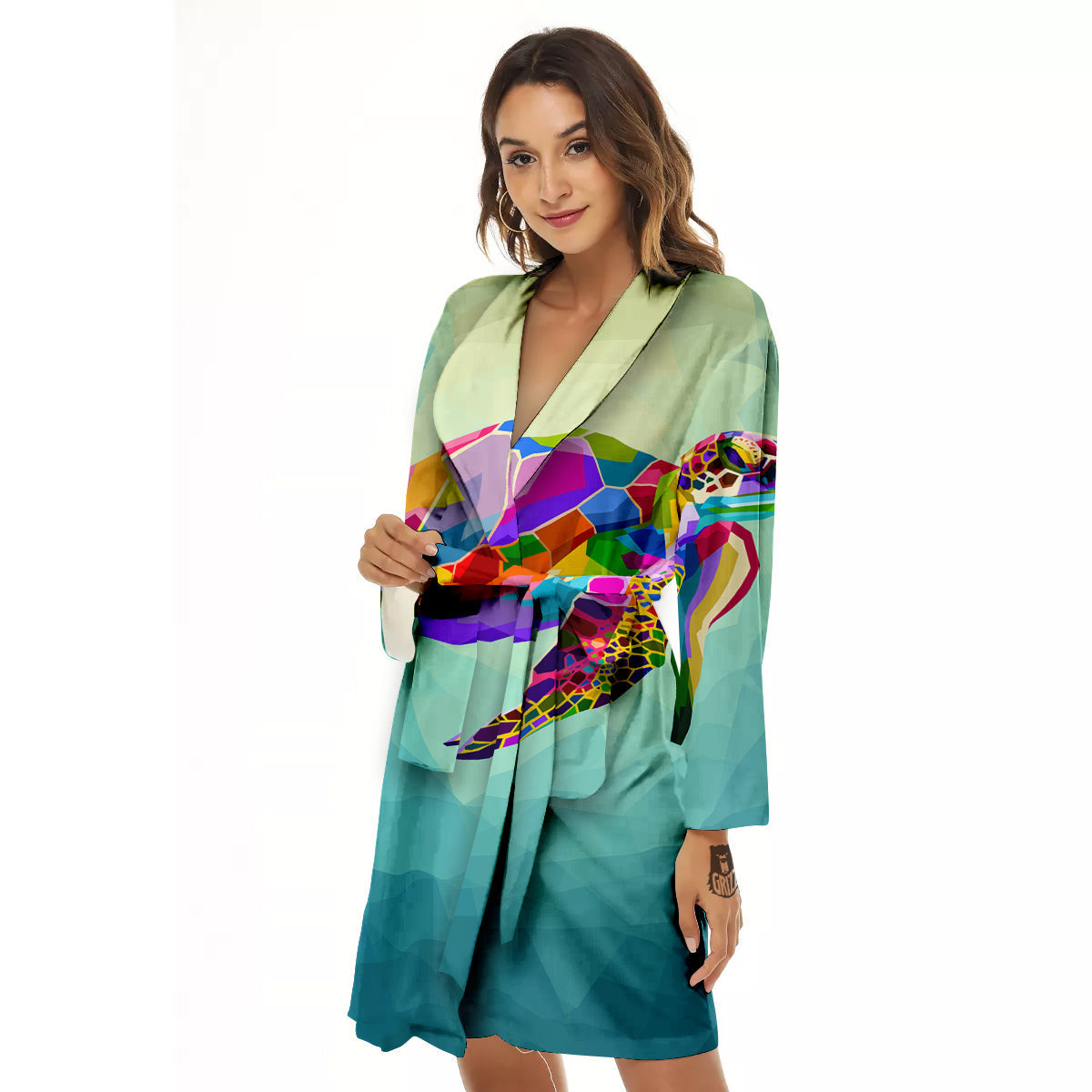 Sea Turtle Colorful Print Women's Robe-grizzshop