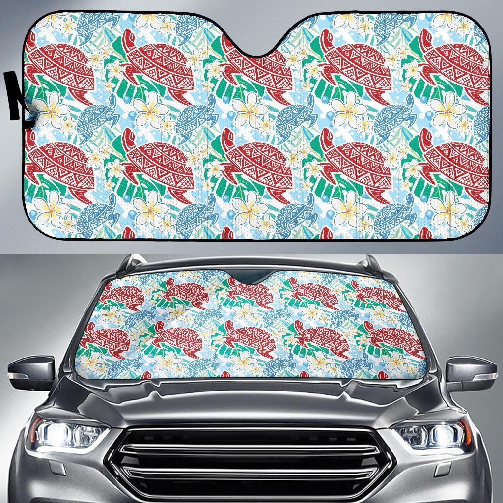 Sea Turtle Floral Hawaiian Pattern Print Car Sun Shade-grizzshop