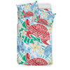 Sea Turtle Floral Hawaiian Pattern Print Duvet Cover Bedding Set-grizzshop