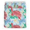 Sea Turtle Floral Hawaiian Pattern Print Duvet Cover Bedding Set-grizzshop