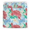 Sea Turtle Floral Hawaiian Pattern Print Duvet Cover Bedding Set-grizzshop