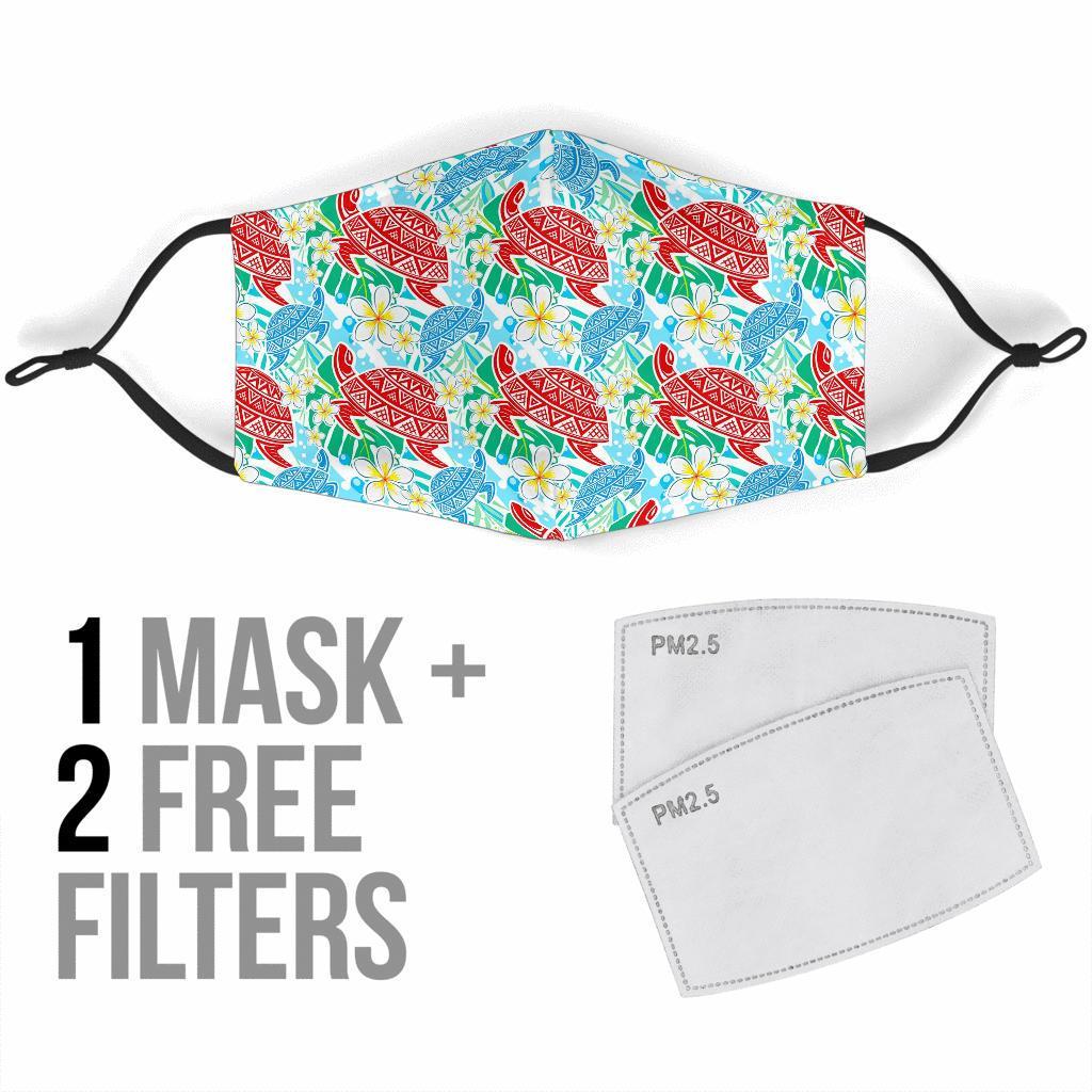 Sea Turtle Floral Hawaiian Pattern Print Face Mask-grizzshop