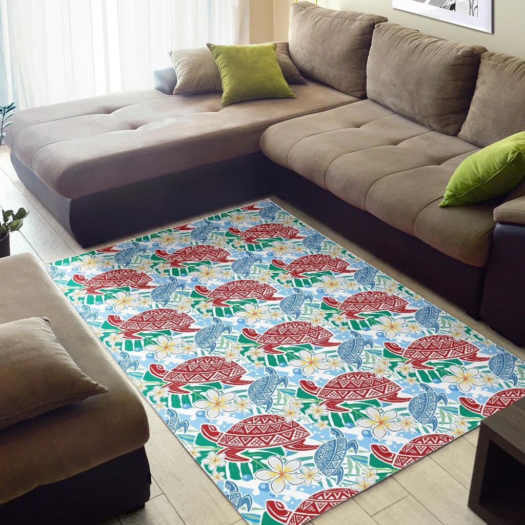 Sea Turtle Floral Hawaiian Pattern Print Floor Mat-grizzshop